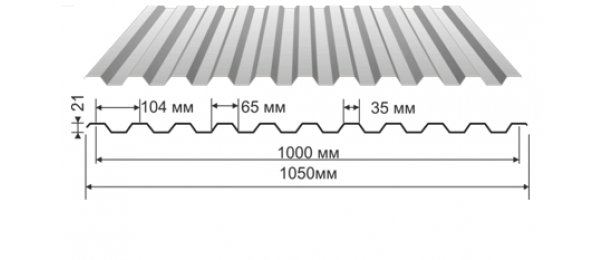 Профнастил оцинкованный С-21 1050x2000 (эконом) купить недорого в Серебряных Прудах